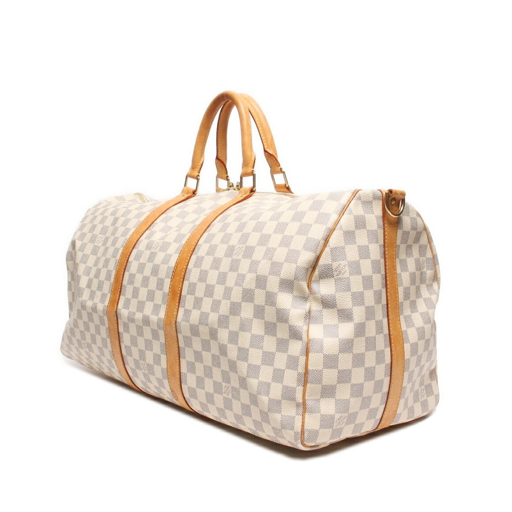 Louis Vuitton Keepall White Azur Damier Closure Double Bag Bandouliere Zipper